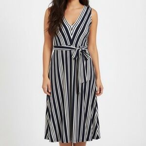 H&M sleeveless navy stripes stretch jersey midi dress Sz. M